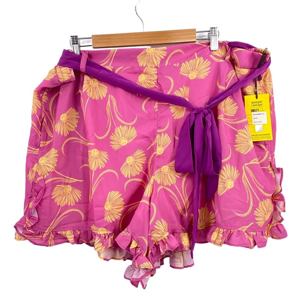 Unique Vintage Smiley ruffle accent shorts size 3X/20 purple NWT